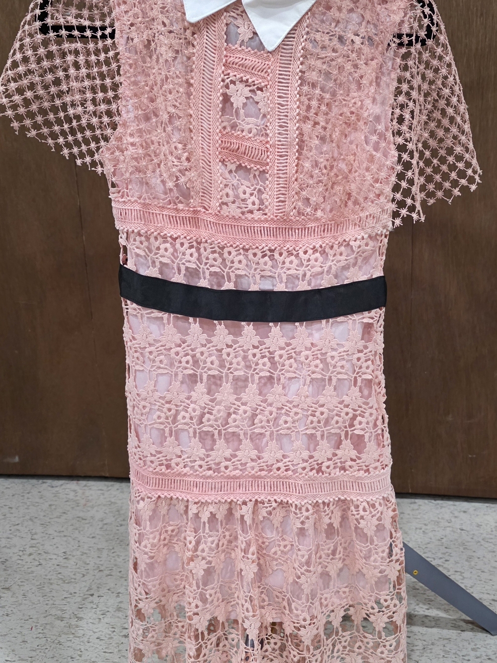 Pink Lace Dress with White Collar